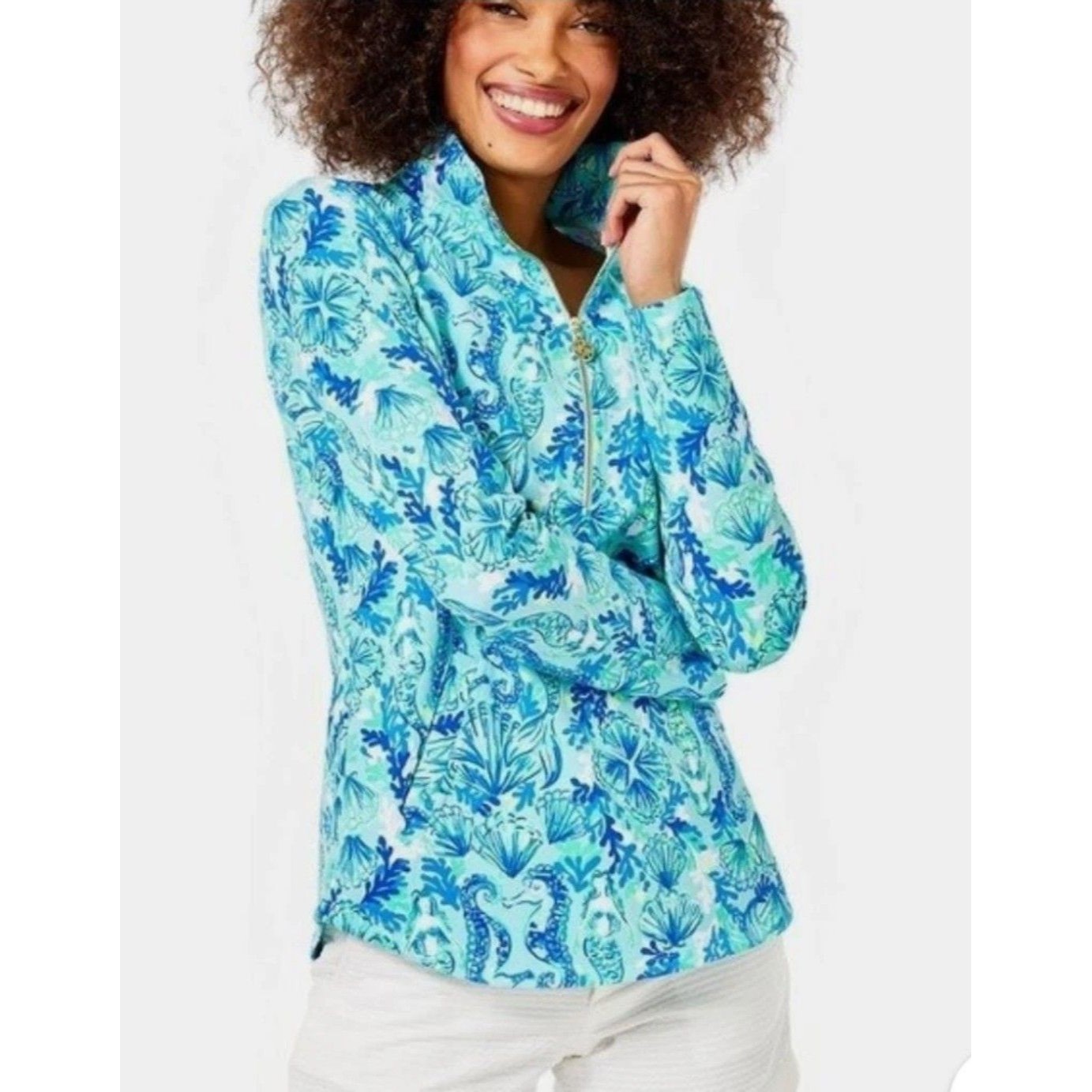 Lilly Pulitzer Skipper Popover Upf 50+ Seeing Double Sea Glass Aqua Size Xl New